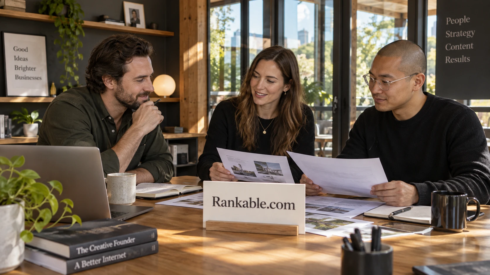 A team discussing search opportunities around Rankable.com
